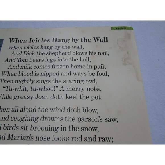 When Icicles Hang the Wall School Poster William Shakespeare 30254 Poetry VNTG - Picture 6 of 8